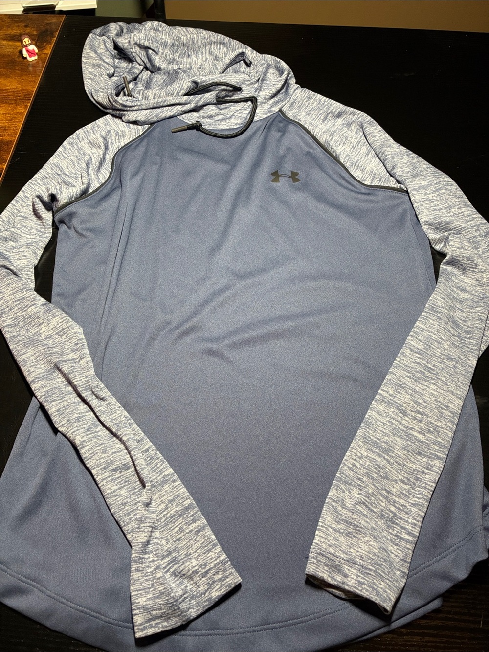 Under Armour Navy Blue Body Heather Gray Sleeves Hooded Long-Sleeve Shirt